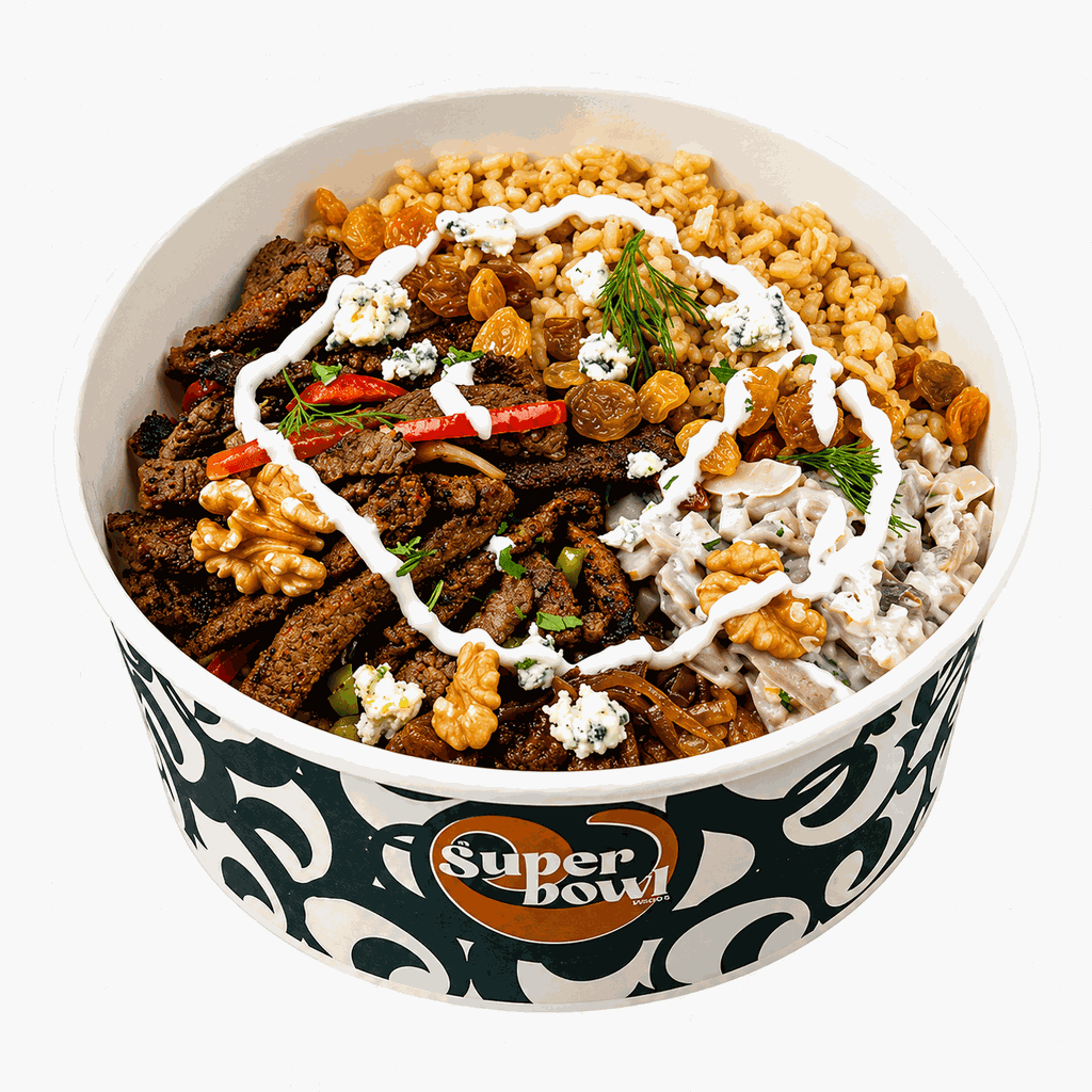 Steak & caramelized onion bowl
